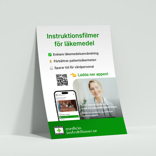 Medicininstruktioner A4 Poster med information om tjänsten medicininstruktioner.se och medicininstruktioners mobilapplikation
